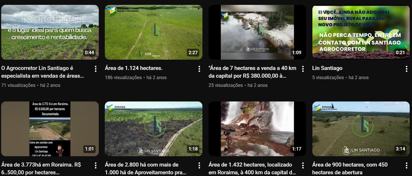 Vídeo do canal do Lin Santiago em área rural de Roraima